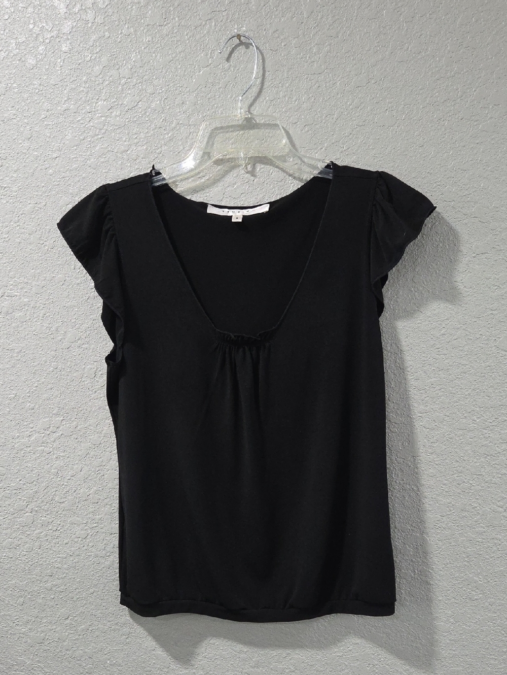Studio M Black Scoop Neck Flutter Sleeve Top